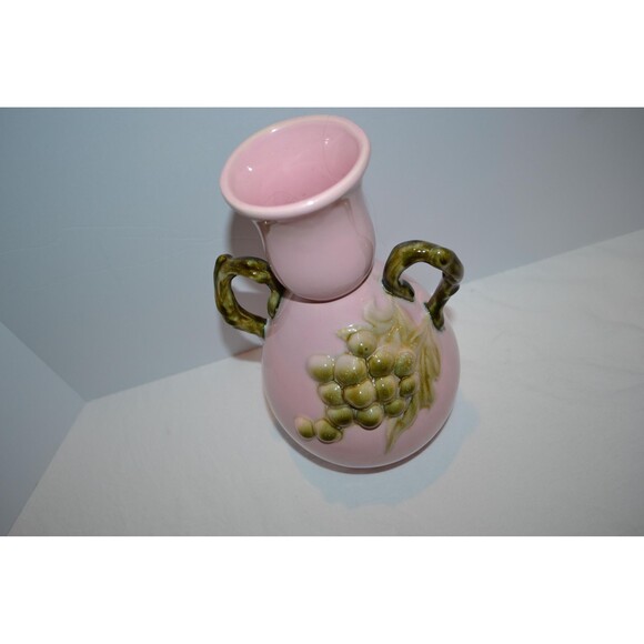 Vintage Vase Pink with Green Grapes Handles Hull Tokay 1950s Collectible - Picture 3 of 5